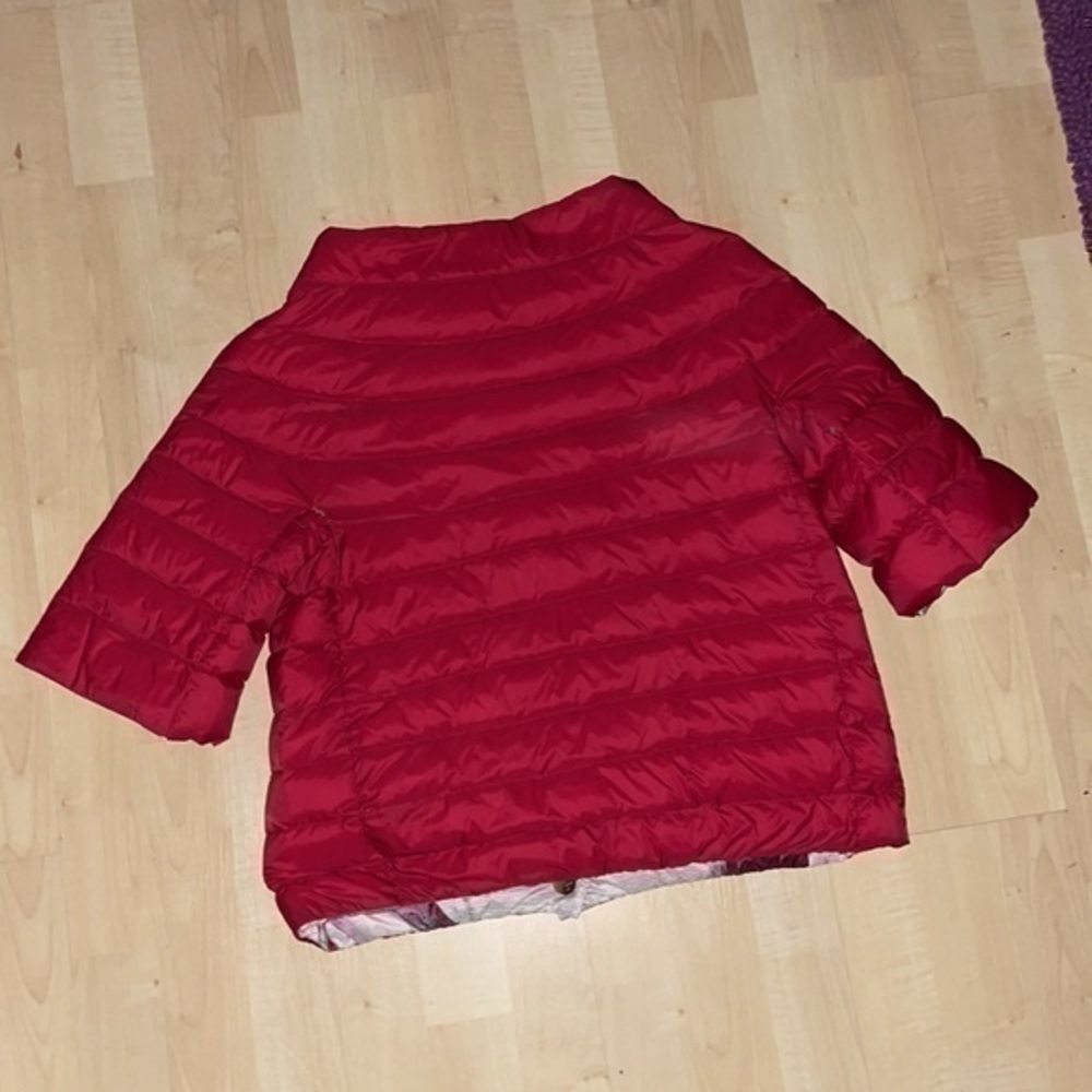 Jijil 3/4 sleeve jacket puffer reversible red poppy design M gently preloved - Picture 10 of 11
